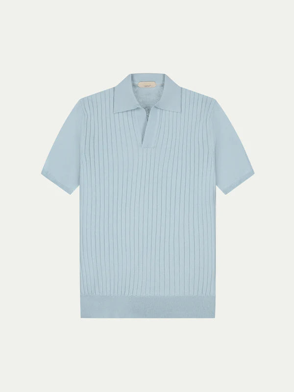 Heritage Ribbed Cashwool Polo Light Blue